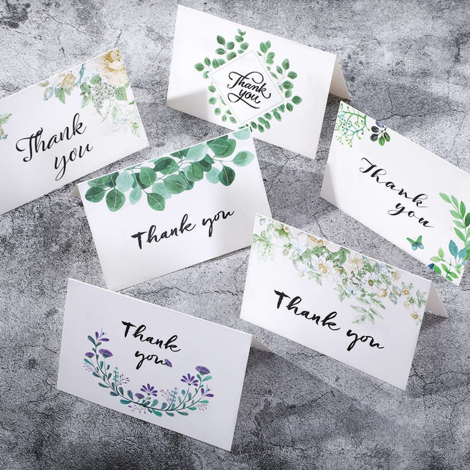 Fresh Style Thank You Card Leaf Pattern UV Printing  Customized